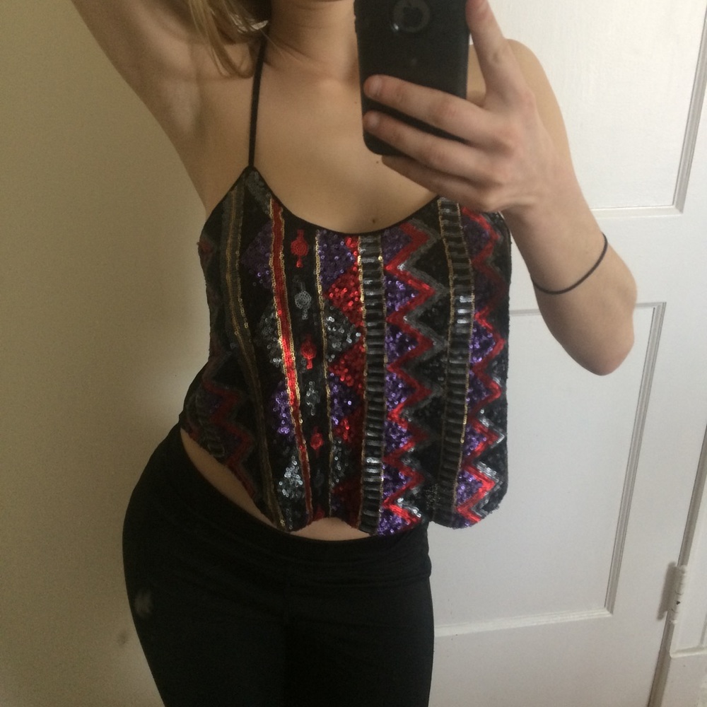 Super sequined crop tank top